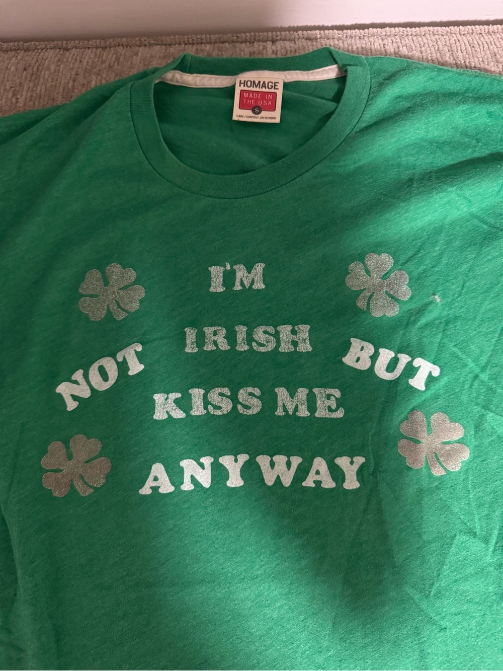 HOMAGE Green Short-Sleeve Graphic Tee with Silver Shamrock Print